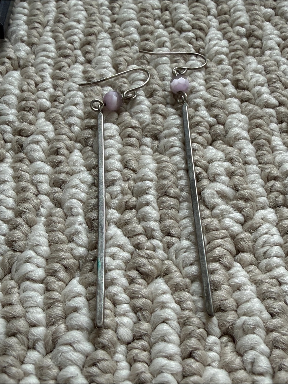 Delicate Pink Bead Silver Drop Earrings